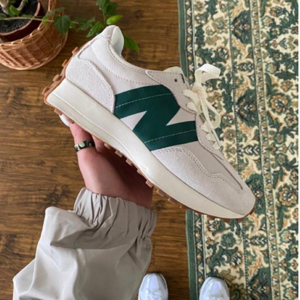 Zapatillas New Balance 327 - Blanco con logo verde